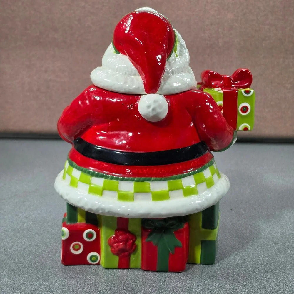Fitz and Floyd Holiday Cheer Santa Cookie Jar Red Green Excellent Handcrafted